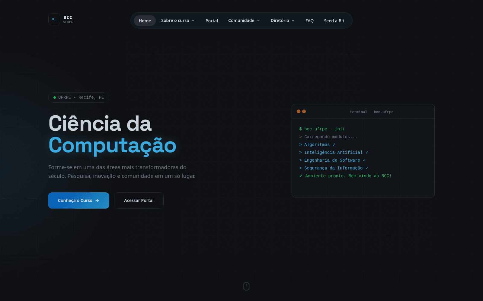 Home do portal BCC UFRPE